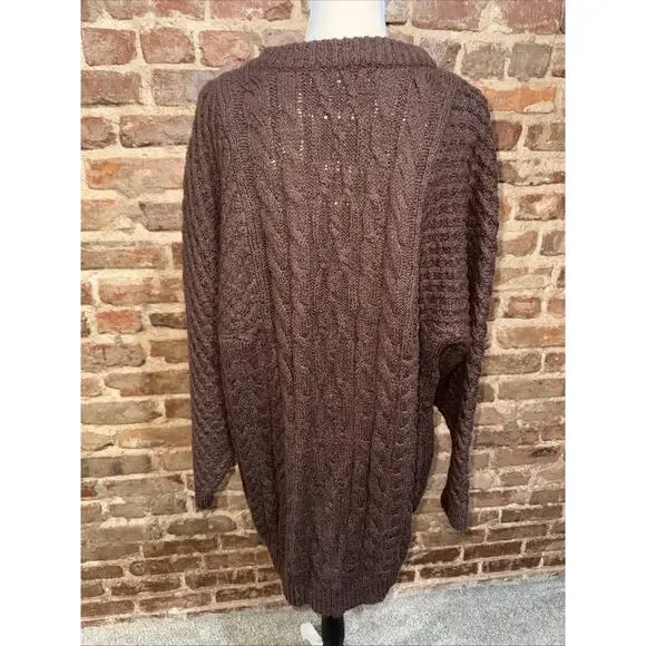 Natural Life Brown Sweater Women’s Sz XL Relaxed Oversized Cable Knit Fisherman - Picture 4 of 8